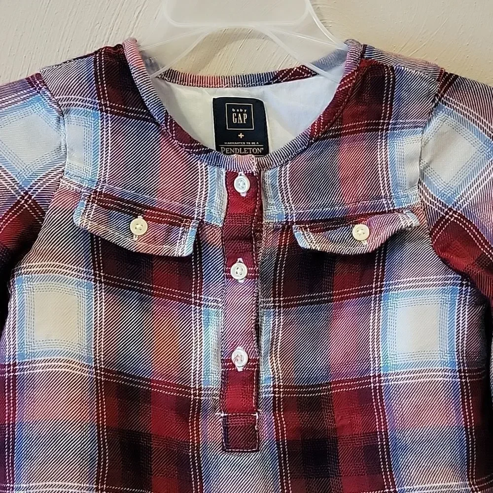 GAP RED PLAID PENDLETON WOOL LONG-SLEEVE DRESS, SIZE 18-24 MONTHS